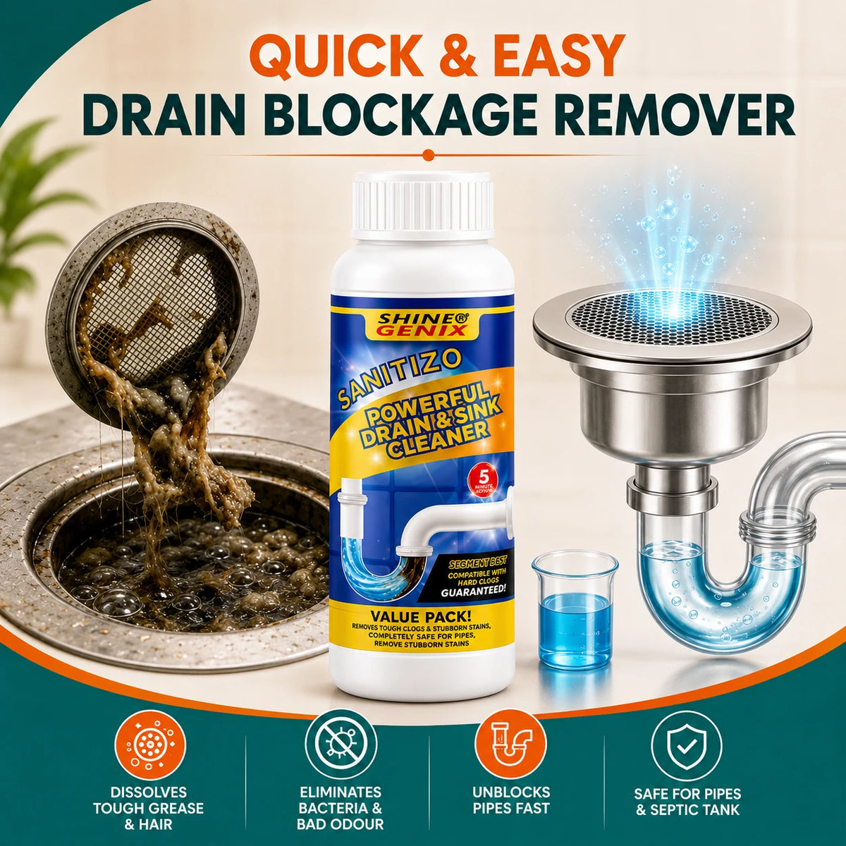 OZO™ Powerful Sink & Drain Cleaner( Each 100g Mega Pack) - Buy 1 Get 3 Free