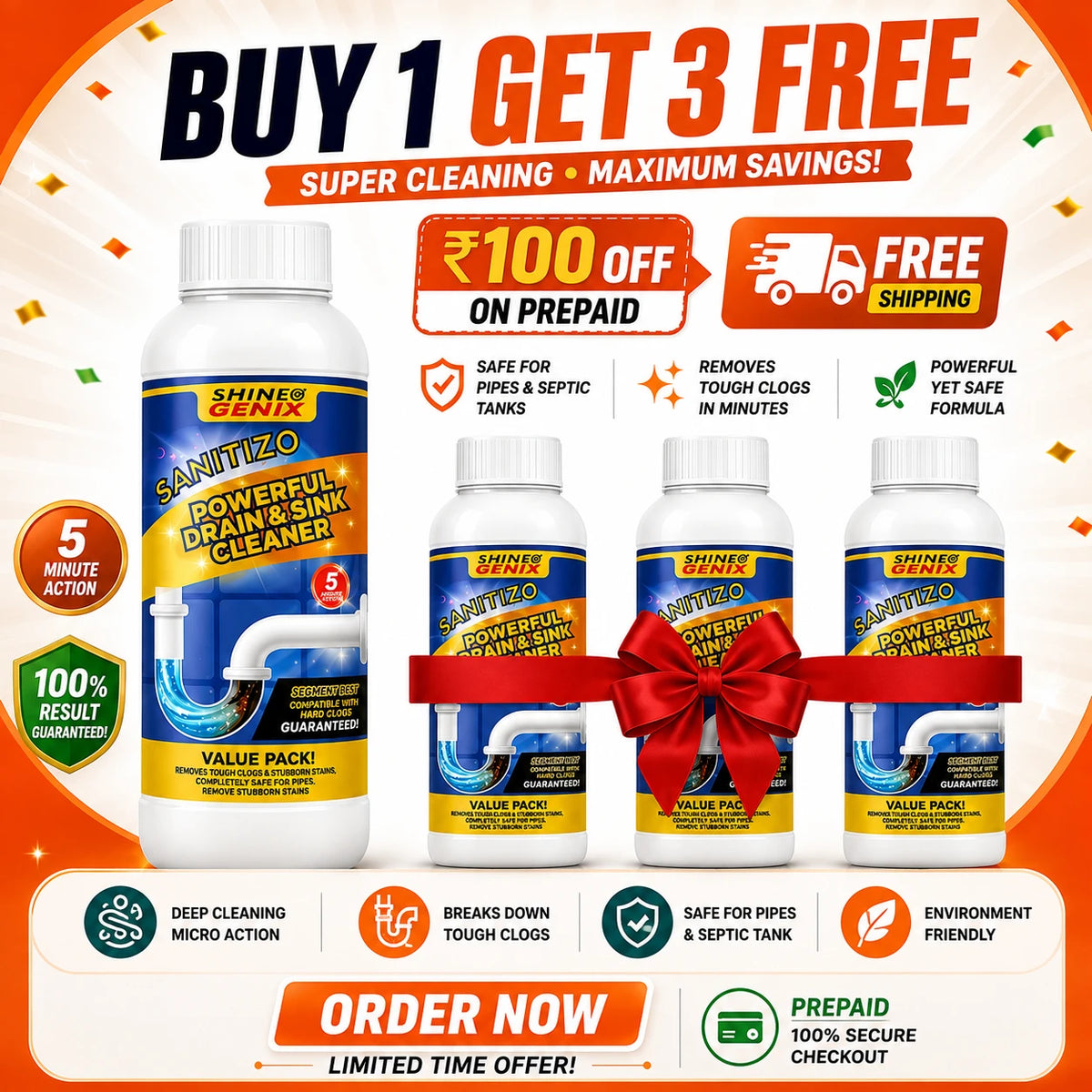OZO™ Powerful Sink & Drain Cleaner( Each 100g Mega Pack) - Buy 1 Get 3 Free