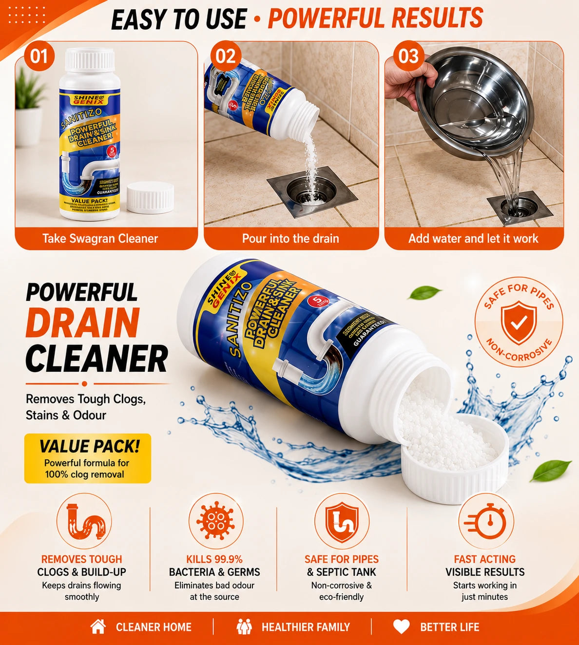 OZO™ Powerful Sink & Drain Cleaner( Each 100g Mega Pack) - Buy 1 Get 3 Free