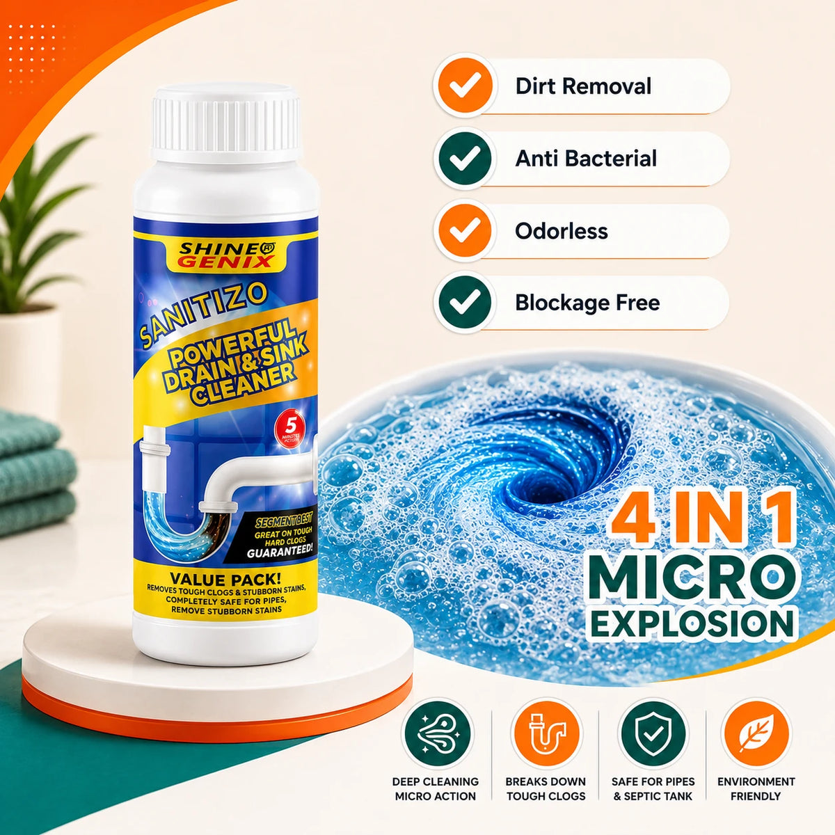 OZO™ Powerful Sink & Drain Cleaner  ( Each 250g Mega Pack) - Buy 1 Get 3 Free.